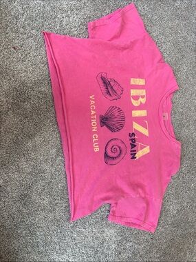 Altar'd State Pink Ibiza Spain Graphic Tee with Gold Print